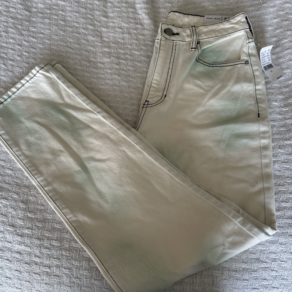 PacSun Mom Jeans- cream with sea green washing